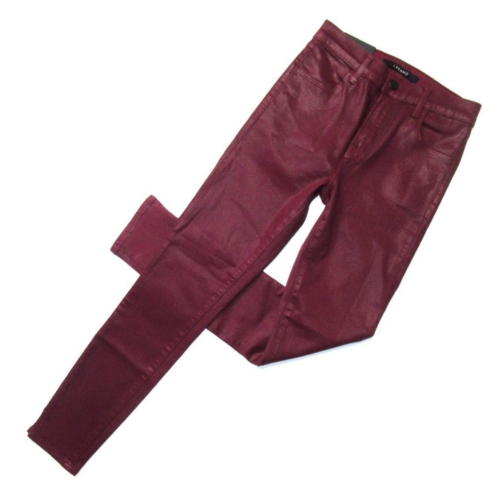 Nwt J Brand Alana High Rise Crop In Oxblood Coated Ankle Slit Stretch Jeans 25
